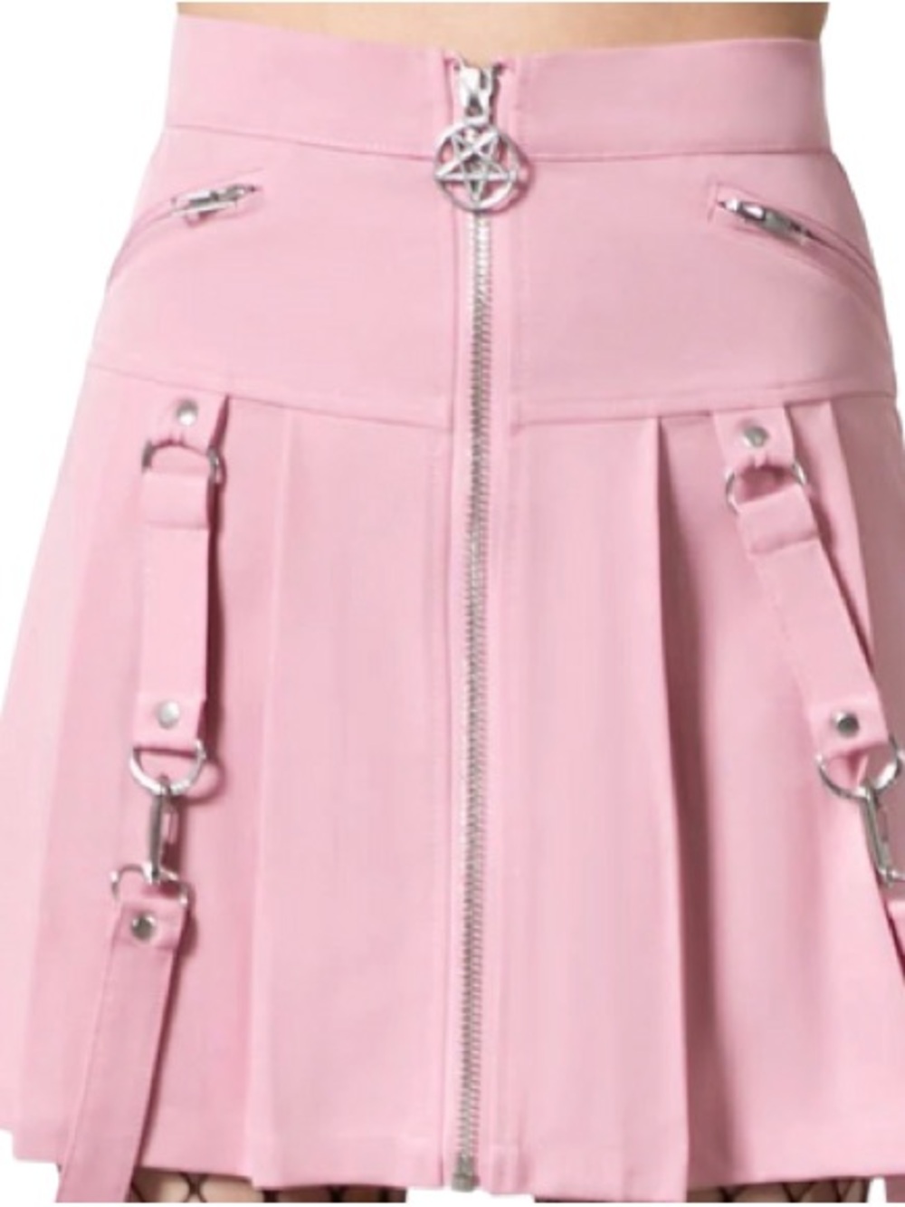 Killstar Pink Pleated A-Line Mini Skirt with Silver Hardware